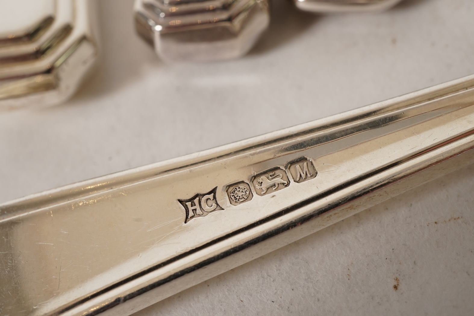 An Elizabeth II matched canteen of silver Grecian pattern cutlery for eight